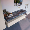 Mondiaz ALAN-DLUX Ensemble de meuble - 150cm - meuble Linen mat - 2 tiroirs - Lavabo Cloud Lava suspendu - vasque Droite - 0 trous de robinet SW808411