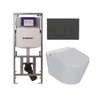 QeramiQ Luma Douche WC Set - Geberit UP320 inbouwreservoir - met Burda frame - fohn - ladydouche - bedieningsplaat mat antraciet - rechthoekige knoppen - glans wit SW1471996