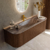 MONDIAZ KURVE-DLUX Meuble de salle de bains 140 cm arrondi gauche + droite couleur Walnut avec 1 tiroir et 2 portes. Lavabo BIG SMALL central 1 trou de robinet Oza. SW1432746