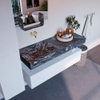 Mondiaz ALAN-DLUX Ensemble de meuble - 130cm - meuble Talc mat - 1 tiroir - Lavabo Cloud Lava suspendu - vasque gauche - 0 trous de robinet SW807947
