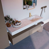 Mondiaz ALAN-DLUX Ensemble de meuble - 150cm - meuble Smoke mat - 2 tiroirs - Lavabo Cloud Opalo suspendu - vasque Droite - 1 trou de robinet SW806473