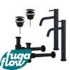 FugaFlow Eccelente Sobrado Slim Kit robinet lavabo - pour double vasque - robinet rehaussé - bonde clic clac - siphon design bas - Noir mat SW1124154