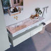 Mondiaz ALAN-DLUX Ensemble de meuble - 150cm - meuble Clay mat - 2 tiroirs - Lavabo Cloud Glace suspendu - vasque Gauche - 0 trous de robinet SW806454