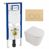 QeramiQ Dely Toiletset - 36.3x51.7cm - diepspoel - rimless - Geberit UP720 inbouwreservoir - softclose toilet zitting - 35mm - bedieningsplaat beige - ronde knoppen - mat wit SW1428023