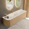 MONDIAZ KURVE-DLUX 155cm Meuble salle de bain avec module 25 G - couleur Oak - 2 tiroirs - 1 porte - vasque LEAF double / droite - sans trou de robinet - couleur Frappe SW1137397