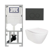 QeramiQ Salina Toiletset - rimless - Geberit inbouwreservoir - diepspoel wandcloset - softclose - quickrelease - bedieningsplaat mat antraciet - ronde knoppen - wit SW1164237