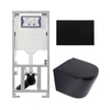 QeramiQ Dely Toiletset - 36.3x51.7cm - diepspoel - rimless - Geberit UP320 inbouwreservoir - softclose toilet zitting - 35mm - kunststof mat zwarte bedieningsplaat - ronde knoppen - mat zwart SW1235426