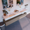 Mondiaz ALAN-DLUX Ensemble de meuble - 200cm - meuble Smoke mat - 2 tiroirs - Lavabo Cloud Glace suspendu - vasque Gauche et droite - 0 trous de robinet SW805200