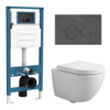 QeramiQ Dely Swirl Compact Toiletset - inbouwreservoir QeramiQ flush - 25mm zitting - marmeren bedieningsplaat donker - ronde knoppen - glans wit SW1590642