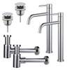 FugaFlow Eccelente Sobrado Slim Kit robinet lavabo - pour double vasque - robinet rehaussé - bonde clic clac - siphon design bas - Chrome brillant SW1124112
