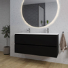 Adema Chaci Meuble salle de bain - 120x46x57cm - 2 vasques en céramique blanche - 2 trous de robinet - 2 tiroirs - miroir rond avec éclairage - noir mat SW816306