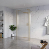 Fortifura Galeria Vrijstaande Inloopdouche - 90x200cm - helder geribbeld - antikalk - 8mm veiligheidsglas - 2 zijwanden - 30cm - wandsteunen en hoekprofielen - PVD - geborsteld messing (goud) SW993058