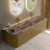 MONDIAZ KURVE-DLUX Meuble de salle de bains 145cm arrondi à gauche couleur Dusk avec 1 tiroir et 1 porte. Lavabo LEAF Double / Droite 2 trous de robinet Sombra. SW1433884