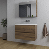 Saniclass Chaci Ensemble meuble de salle de bains - 80x46x55cm - lavabo en céramique blanc - 1 vasque - sans trous de robinet - 2 tiroirs - armoire miroir - noyer (bois) SW856545