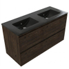Saniclass Holz Pure Badkamermeubelset - 120x45x62cm - Vygo keramische wastafel zwart - 2 wasbakken - zonder kraangaten - 4 lades - mat eiken charcoal (hout) SW1478984