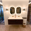 Mondiaz CIRO-DLUX Ensemble de meubles de salle de bains - 130x45x50cm - Vasque en solid surface Ostra - 2 lavabos double - sans trous de robinet - 4 tiroirs - Noyer SW1530410