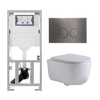 QeramiQ Dely Swirl Ensemble WC- 36,3x51,7 cm - Réservoir encastré Geberit UP320 - Abattant fin - Plaque de commande en gunmetal - Boutons ronds - Blanc brillant SW1126095