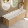 MONDIAZ KURVE-DLUX meuble de salle de bains 145 cm avec module 25 R couleur Oak avec 1 tiroir et 1 porte. Lavabo BIG LARGE gauche sans trou de robinet couleur Opalo. SW1138545
