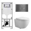 QeramiQ Dely Swirl Compact Toiletset - inbouwreservoir Geberit UP320 - met Burda frame - 25mm zitting - metalen bedieningsplaat gunmetal - ronde knoppen - mat wit SW1595665