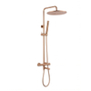 FugaFlow Eccelente Sobrado Ensemble de douche pluie - thermostatique - douche de tête 25 cm - flexible lisse - douchette bâton - bec de baignoire pivotant - cuivre brossé PVD (Cuivre) SW1592814