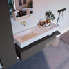Mondiaz ALAN-DLUX Ensemble de meuble - 130cm - meuble Dark grey mat - 1 tiroir - Lavabo Cloud Opalo suspendu - vasque Gauche - 0 trous de robinet SW806495
