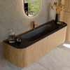 MONDIAZ KURVE 150cm Meuble salle de bain avec module 25 G et D - couleur Oak - 1 tiroir - 2 portes - vasque BIG MEDIUM centre - 1 trou de robinet - Urban SW1138403