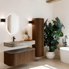 MONDIAZ THOR-DLUX 110cm badmeubel ronding links + rechts kleur Walnut met 1 lade en 2 deuren. Vrijhangende wastafel CLOUD Links 1 kraangat kleur Oza. SW1462984