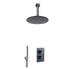 FugaFlow Eccelente Acces Inbouw Regendoucheset - thermostatisch - plafondarm - 30cm hoofddouche - staaf handdouche - gladde doucheslang - geborsteld Gunmetal PVD SW1450485