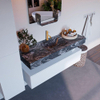 Mondiaz ALAN-DLUX Ensemble de meuble - 130cm - meuble Talc mat - 1 tiroir - Lavabo Cloud Lava suspendu - vasque Centre - 1 trou de robinet SW807816