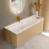 MONDIAZ KURVE-DLUX meuble de salle de bains 125 cm avec module 25 R couleur Oak avec 1 tiroir et 1 porte. Lavabo BIG MEDIUM gauche 1 trou de robinet couleur Frappe. SW1137388