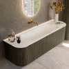 Mondiaz KURVE-DLUX Ensemble meuble de salle de bains - 150x46x40cm - 1 tiroir - 2 portes - lavabo solid surface - central - sans trou de robinet - Shadow SW1414452