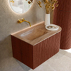 MONDIAZ KURVE-DLUX Meuble de salle de bains 75cm arrondi à droite couleur Ruby avec 1 tiroir et 1 porte. Lavabo GRUNNE à gauche sans trou de robinet Saba. SW1433432