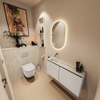 MONDIAZ TURE-DLUX Meuble toilette - 100cm - Linen - EDEN - vasque Ostra - position gauche - sans trou de robinet SW1104933