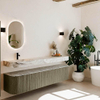 MONDIAZ THOR-DLUX 200cm meuble de salle de bains arrondi gauche + droite couleur Shadow avec 2 tiroirs et 2 portes. Vasque suspendue CLOUD Gauche 1 trou de robinet couleur Glace. SW1467022