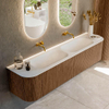 MONDIAZ KURVE 190cm Meuble salle de bain avec module 25 G et D - couleur Walnut - 2 tiroirs - 2 portes - vasque BIG SMALL double - sans trous de robinet - Talc SW1138322