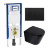 QeramiQ Dely Toiletset - 36.3x51.7cm - diepspoel - rimless - Geberit UP720 inbouwreservoir - softclose toilet zitting - 35mm - metaal mat zwarte bedieningsplaat - ronde knoppen - mat zwart SW1427104