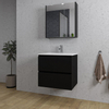 Saniclass Chaci Meuble de salle de bain - 60x46x55cm - lavabo en céramique blanc - 1 vasque - 1 trou de robinet - 2 tiroirs - armoire miroir - noir mat SW826908