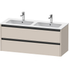 Duravit Ketho.2 Wastafelonderbouwkast - met 2 laden - voor dubbele wastafel - 128x48x55cm - met grepen antraciet - taupe mat SW772313