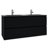 Saniclass Chaci Ensemble meuble de salle de bains - 120x46x55cm - lavabo céramique noir - 2 vasques - 2 trous de robinet - 2 tiroirs - noir mat SW809406