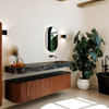 MONDIAZ THOR-DLUX 180cm meuble de salle de bains arrondi gauche + droite couleur Ruby avec 2 tiroirs et 2 portes. Vasque suspendue CLOUD Droite sans trou de robinet couleur Lava. SW1466061