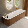 MONDIAZ KURVE-DLUX 155cm Meuble salle de bain avec module 25 G - couleur Walnut - 2 tiroirs - 1 porte - vasque LEAF double / droite - sans trou de robinet - couleur Ostra SW1137879