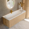 MONDIAZ KURVE 135cm Meuble salle de bain avec module 25 D - couleur Oak - 1 tiroir - 1 porte - vasque BIG MEDIUM gauche - 1 trou de robinet - Talc SW1138202