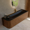 MONDIAZ KURVE 145cm Meuble salle de bain avec module 25 G - couleur Walnut - 1 tiroir - 1 porte - vasque BIG LARGE droite - 1 trou de robinet - Urban SW1138510