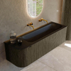 Mondiaz KURVE Ensemble de meuble de salle de bains - 145x46x40cm - 1 tiroir - 1 porte - vasque solid surface - droite - sans trou de robinet - Shadow SW1414272