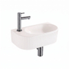 QeramiQ Fuente Fontein - 40x22x12cm - ribbel - halfrond - fonteinkraangat links - keramiek - fonteinkraan geborsteld gunmetal - verlaagd sifon - afvoerplug - linnen SW1583213
