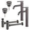 FortiFura Calvi Kit robinet lavabo - pour double vasque - robinet rehaussé - bonde clic clac - siphon design - Gunmetal PVD SW915346