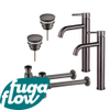 FugaFlow Eccelente Sobrado Kit robinet lavabo - pour double vasque - robinet rehaussé - bonde clic clac - siphon design - Gunmetal PVD SW1124264