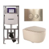 QeramiQ Dely Swirl Toiletset - 36.3x51.7cm - Geberit UP320 inbouwreservoir - met Burda frame -slim zitting - geborsteld messing bedieningsplaat - ronde knoppen - beige SW1130220