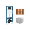 QeramiQ Dely Swirl Compact Ensemble WC - réservoir encastré QeramiQ flush - abattant 25 mm - plaque de commande métallique cuivre - boutons rectangulaires - blanc mat SW1590811