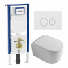 QeramiQ Dely Swirl Toiletset - 36.3x51.7cm - Geberit UP720 Duofix Sigma inbouwreservoir - 35mm zitting - mat witte metalen bedieningsplaat - ronde knoppen - glans wit SW1413881
